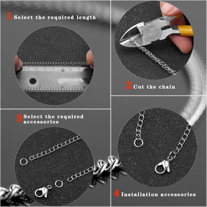 YZDTECH 55ft Silver Stainless Steel Curb Chain for Jewelry Making,Twisted Link Chains with Spool for Dog Tag,Keychain,100 Pcs Jump Rings and Lobster Clasps DIY Craft Supplies for Necklace Chain (5x4x1.0m) - Image 4